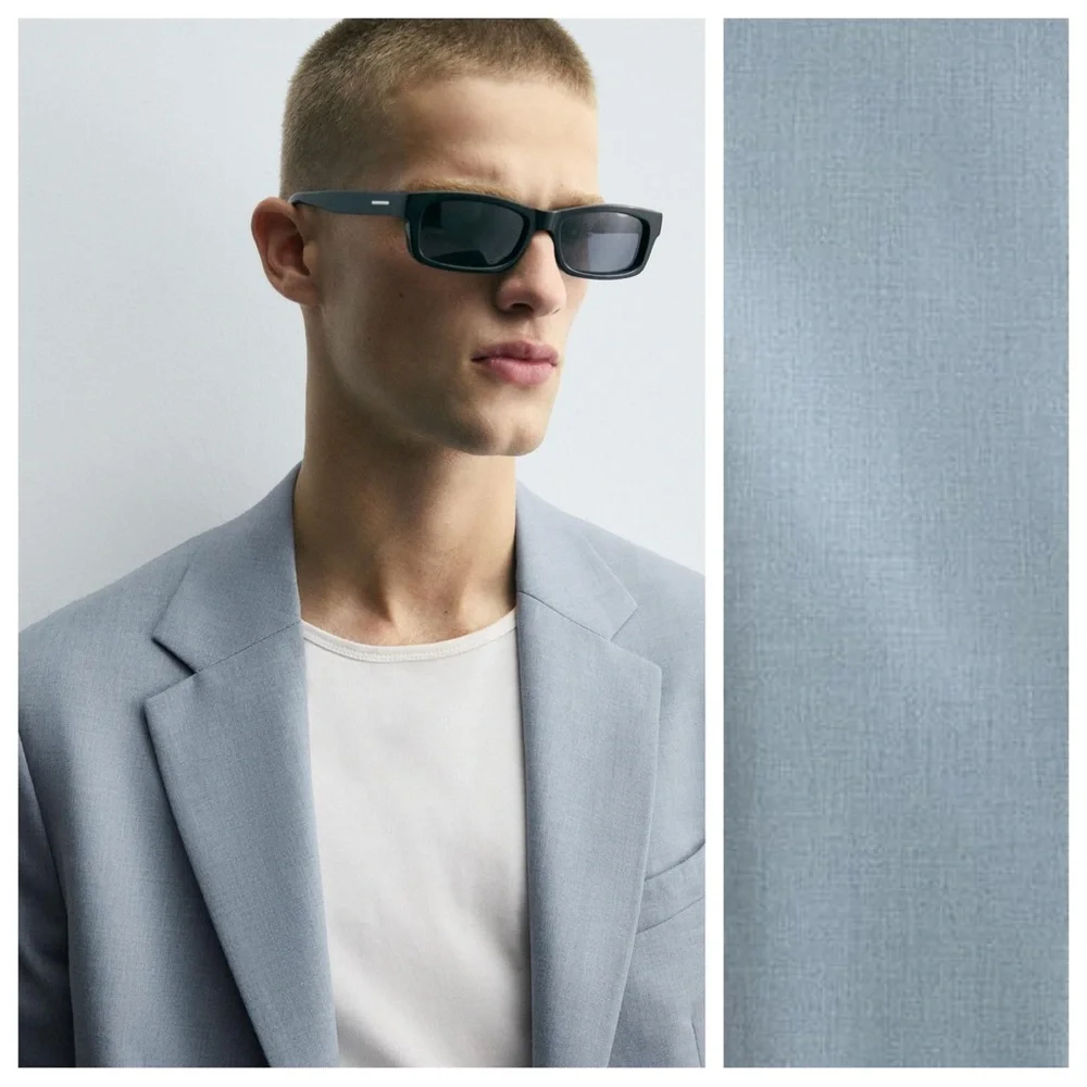 NWOT. Zara Man Sky Blue Viscose Blend Slim Fit Suit Blazer. Size 44.